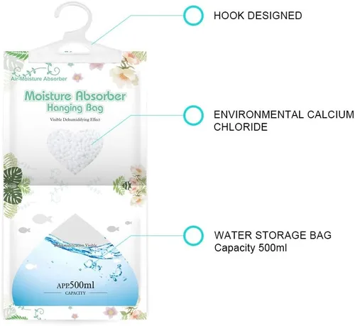 Miniatura 3 de CANAGER Absorbedor de humedad colgante, bolsas deshumidificadoras colgantes para armario, dormitorio y cocina, sin fragancia, 5 paquetes, absorben