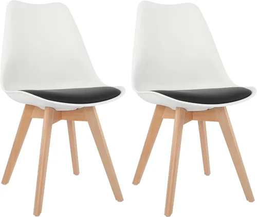 Miniatura 16 de LSSBOUGHT Sillas de comedor modernas de mediados de siglo, silla auxiliar de plástico con acolchado suave y patas de madera para comedor, sala