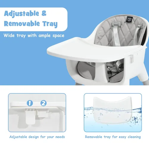 Miniatura 5 de BABY JOY Silla alta, silla alta convertible 5 en 1 para bebés y niños pequeños, asiento elevador, juego de mesa y silla, silla de alimentación Gris