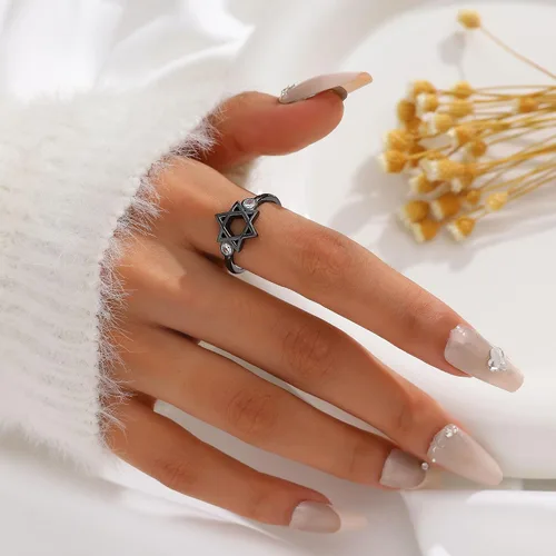 Miniatura 66 de Jewmon Anillo de plata de ley con estrella de David para mujer – Anillo ajustable Magen David – Amuleto Wicca – Regalos judíos