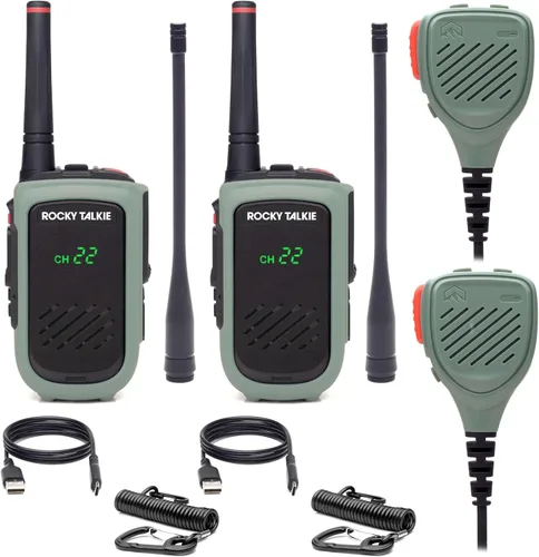 Miniatura 6 de Rocky Talkie Expedition - Radio de 5 vatios con micrófono de mano impermeable, radio GMRS con impermeabilización IP67, walkie talkie de largo