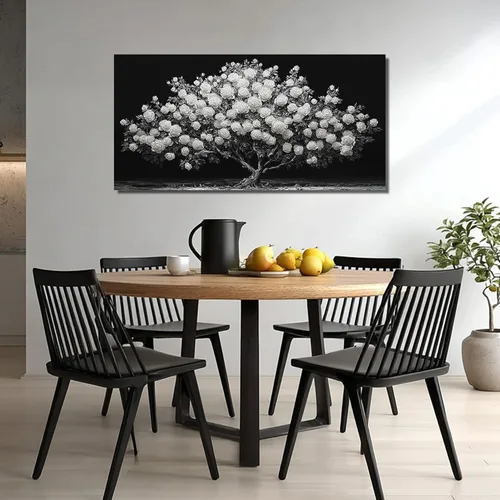 Miniatura 2 de JuhaiArt Arte de pared de árbol de rosa blanca para dormitorio, decoración de pared negra, cuadro floral para dormitorio y oficina, 20 x 40 pulgadas
