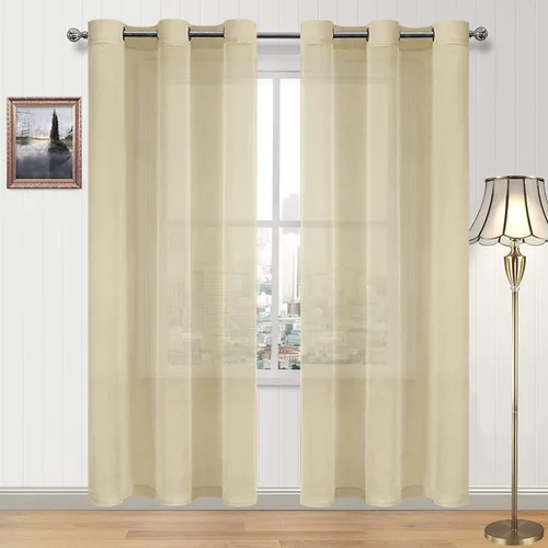 Miniatura 10 de DWCN Cortinas traslúcidas color verde frijol para sala de estar y dormitorio - Cortinas voile con aspecto de lino sintético con ojales en la parte