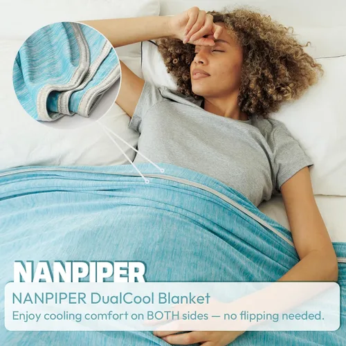 Miniatura 5 de NANPIPER Manta refrescante tamaño Queen para personas que duermen con calor, manta de cama de verano ligera y fría de doble cara, color azul aire