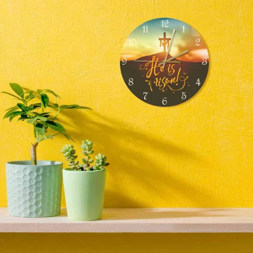 Miniatura 8 de Geek Alerts Reloj de pared sin tictac de 12 pulgadas, cristiano de Pascua con texto en inglés "He is resucitado", funciona con pilas, reloj