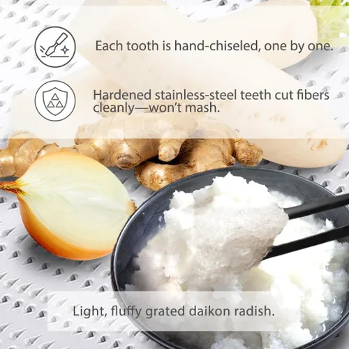 Miniatura 2 de TIKUSAN Rallador japonés Oroshigane Rebanador de acero inoxidable fabricado en Japón para rábano, ajo, jengibre, frutas y verduras de raíz