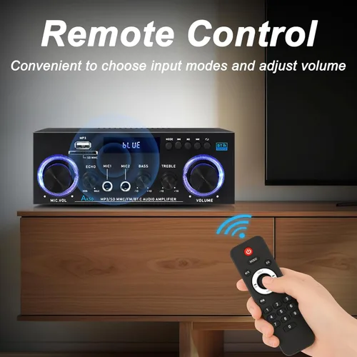 Miniatura 5 de AK50 Amplificador estéreo de audio para el hogar, receptores estéreo de 400 W, sistema de amplificador de potencia Bluetooth 5.0 de 2 canales, radio