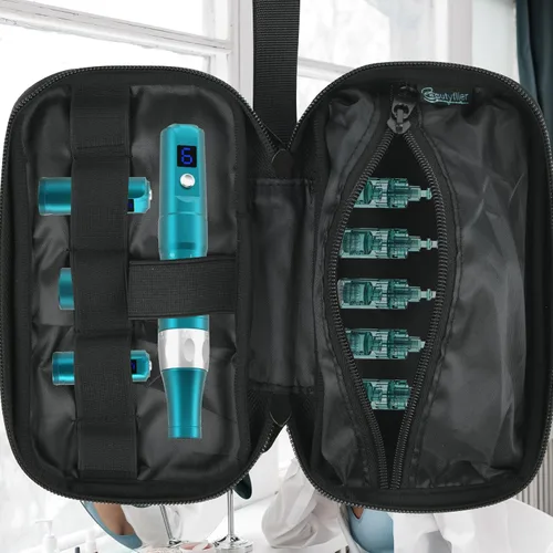 Miniatura 5 de Beautyflier Bolsa de mano para bolígrafo de microagujas, bolsa de maquillaje de viaje negra para máquina de Mcroneedling, bolsa de mano para mujer