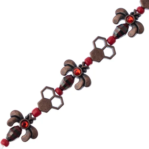 Miniatura 12 de John Bead Hilo de cuentas de 5 pulgadas en forma de panal y abejas en blanco y negro con detalles de bronce