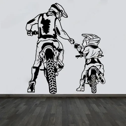 Miniatura 2 de Pegatina de pared para motocicleta, familia, padre, hijo, montaña, buggy, pista, niño, decoración de la habitación, pegatina de vinilo