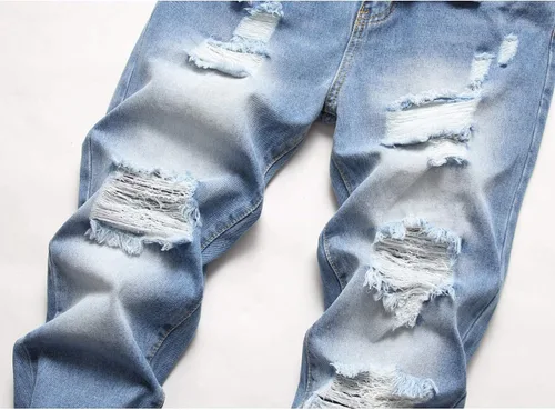 Miniatura 4 de Jeans rasgados para hombre, ajustados, ajuste regular, pierna cónica, desgastados, pantalones de mezclilla para hombre con agujero