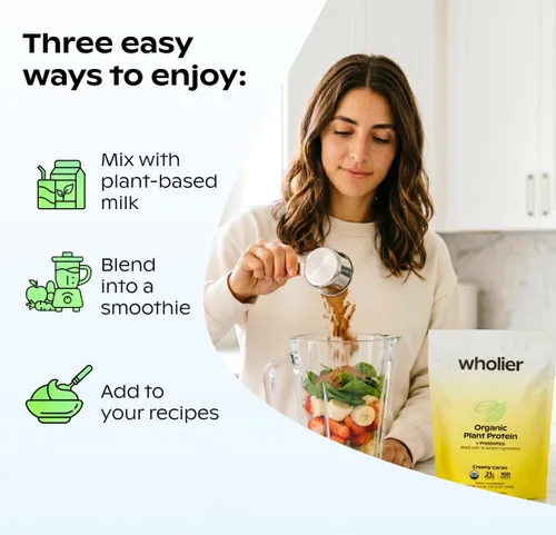 Miniatura 6 de wholier Proteína vegetal orgánica en polvo + prebióticos y aminoácidos, 0.74 oz de proteína de chocolate en polvo, USDA orgánico, apoyo
