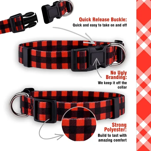 Miniatura 4 de Native Pup Collar de perro a cuadros, leñador rojo, tartán, azul, rosa, ajustable para perros grandes y pequeños (rojo, pequeño)