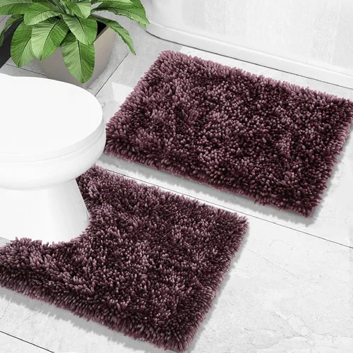 Miniatura 10 de Yimobra Juego de 2 alfombras de baño, alfombra de baño suave y absorbente y alfombra de inodoro en forma de U con respaldo antideslizante, alfombras