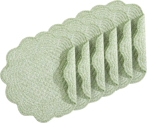 Miniatura 12 de HOMBYS Juego de 6 manteles individuales acolchados redondos lavables para mesa de cocina, 100% tela de algodón de 14 pulgadas, tela de algodón