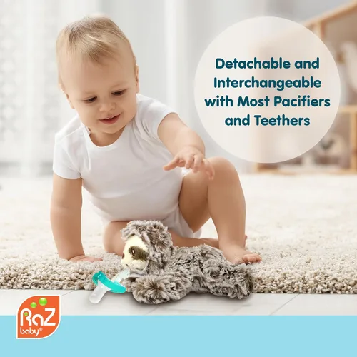 Miniatura 5 de RaZbaby Bear RaZbuddy - Portachupetes de Peluche para Recién Nacidos en Adelante, Hecho en EE.UU., Chupete Ortodóntico Desmontable JollyPop