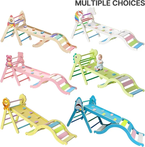 Miniatura 8 de Conjunto de Triángulo Pikler con Cojín, Juguetes de Escalada 9 en 1 para Niños Pequeños de 1 a 3 Años en el Interior, Juguetes Montessori