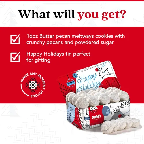 Miniatura 7 de David's Cookies Winter Wonderland Pecan Meltaways Tin - Paquete de galletas gourmet de Navidad para la familia y los amigos - Deliciosas y suaves
