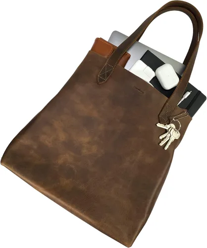Miniatura 4 de Heather's, Bolso tote clásico, bolso de hombro, bolso espacioso, bolso de estilo vintage, viajes y compras, cuero de grano completo, hecho a mano
