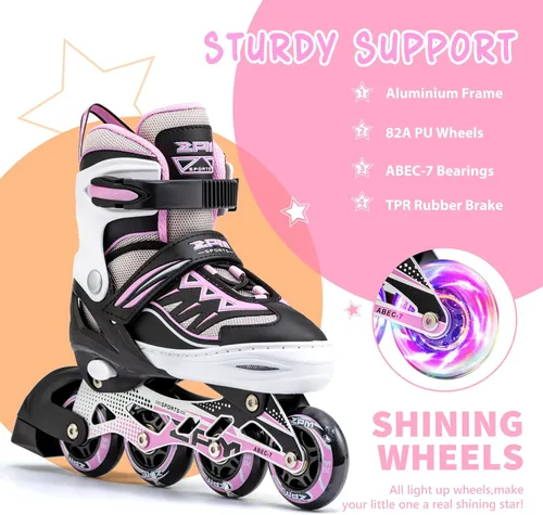 Miniatura 4 de 2PM SPORTS - Patines en línea Cytia para niñas, ajustables, con ruedas iluminadas, rosa, con ruedas con luces, patines divertidos y parpadeantes