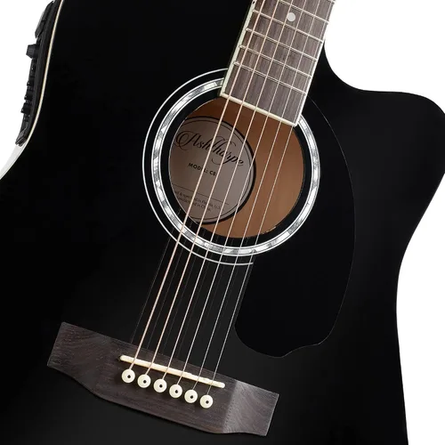 Miniatura 3 de Ashthorpe Paquete de guitarra eléctrica acústica Dreadnought Cutaway de tamaño completo con amplificador de 10 W, color negro