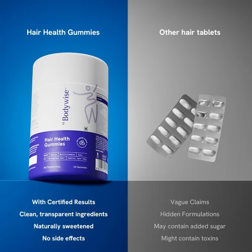 Miniatura 4 de Be Bodywise Gomitas para el crecimiento del cabello con biotina para mujeres I sin azúcar I Vitaminas para la piel y las uñas I Biotina, zinc, ácido