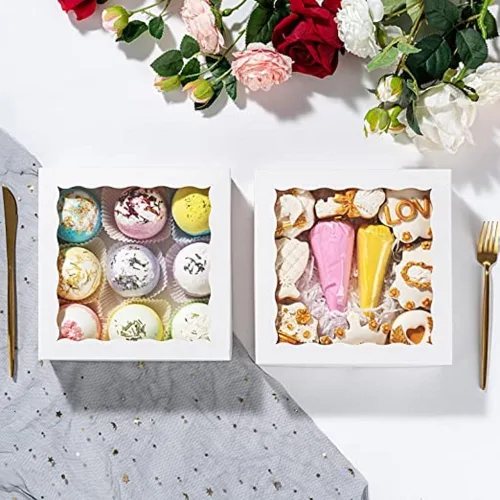 Miniatura 6 de RomanticBaking 15 cajas de panadería de 8 x 8 x 2 pulgadas con ventana, cajas de galletas cubiertas de chocolate, caja de fresas para panadería