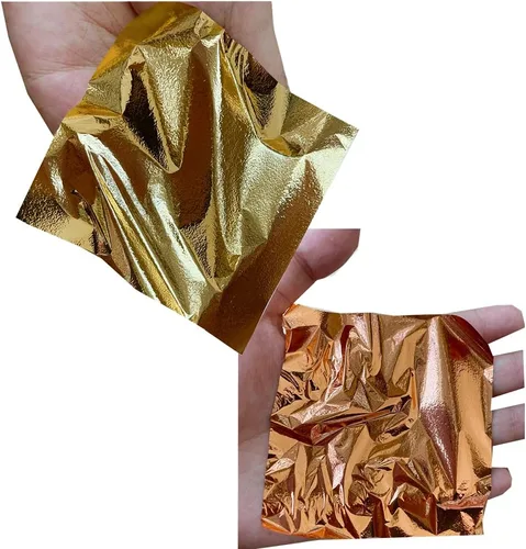 Miniatura 2 de 100 hojas de hojas de imitación de oro. Las hojas de lámina dorada son adecuadas para arte, dorado, decoración, manualidades, imágenes, marcos