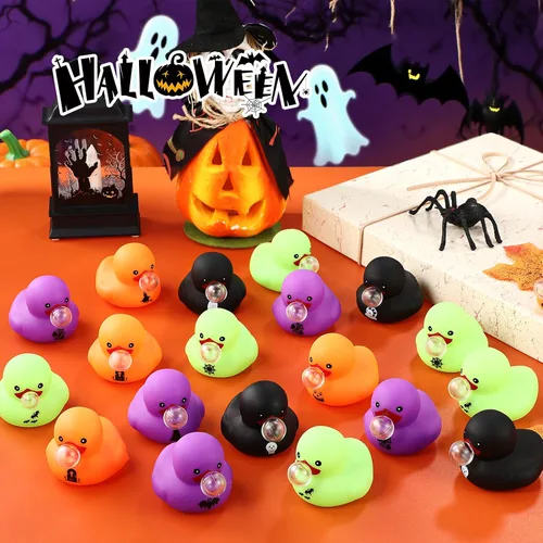 Miniatura 4 de Junkin 50 mini patos de goma de Halloween a granel de 1.97 pulgadas, patos sin agujero, patos pequeños de goma a granel para decoración de fiesta