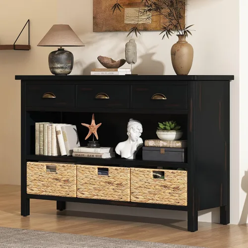 Miniatura 15 de Mesa consola clásica de 63 pulgadas con 4 cajones de almacenamiento y 1 estante, aparador de madera para sala de estar, pasillo, entrada, cocina