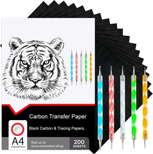 200 hojas de papel de carbón negro para trazar en tela | Papel de carbón para trazar en madera y lienzo, papel de calco para dibujar patrones de