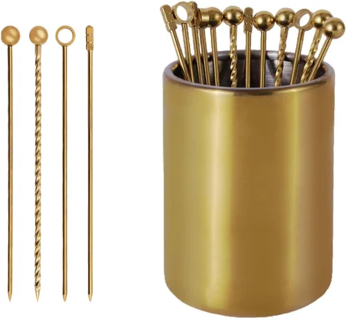 Miniatura 14 de Lexenic Juego de 12 púas de cóctel de metal de 4.3 pulgadas + kit de soporte, juego de pinchos reutilizables de acero inoxidable 304 prémium para 1