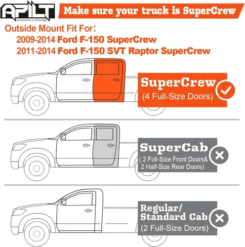 Miniatura 3 de Protectores de lluvia grandes para ventana de ventilación para Ford F-150 SuperCrew 2009-2014 y SVT Raptor SuperCrew 2010-2014 para montaje