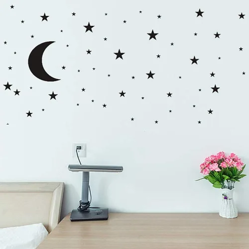 Miniatura 3 de Calcomanía de vinilo con diseño de luna y estrellas, removible para niños, decoración de habitación de bebé, decoración de habitación de bebé, Negro