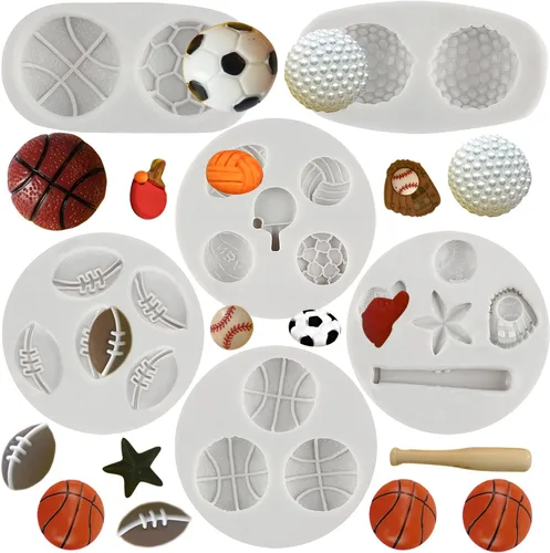 Sijiangmold Moldes de silicona para pelotas deportivas, fútbol, béisbol, baloncesto, rugby, tenis, fondant, bolas de golf, molde de caramelo para