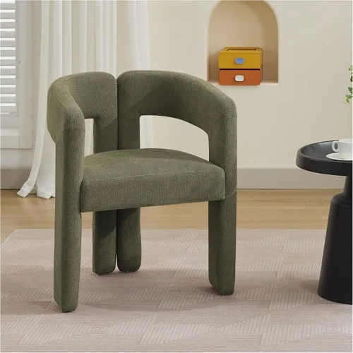 Miniatura 25 de adochr Modernas sillas de comedor de barril, silla de comedor tapizada de lino con patas de madera, sillas decorativas con brazos, cómodos sillones