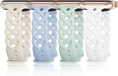 Miniatura 20 de iWabcertoo - Bandas delgadas de silicona compatibles con Apple Watch de 40mm, 38mm, 41mm, 44mm, 45mm, 46mm, 49mm, 42mm, con encaje trenzado floral
