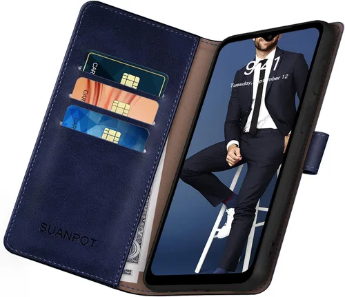 Miniatura 4 de SUANPOT Funda para PU Samsung Galaxy A13 Willet, Azul, Textura de cuero clásico color sólido