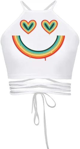 Miniatura 3 de JOXJOZ Chaleco corto de verano con estampado de arco iris y cuello halter para mujer talla única