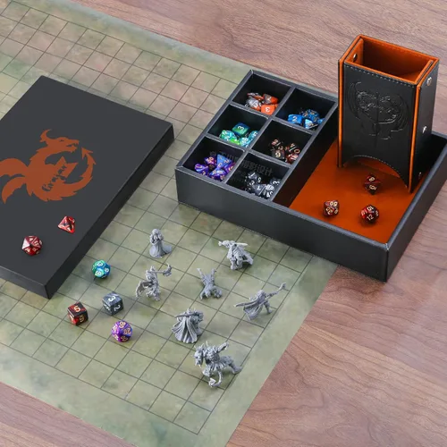 Miniatura 7 de Grajar DND - Bandeja de dados y torre de dados con almacenamiento, bandeja rodante de dados 3 en 1 con tapa, almacenamiento portátil de dados