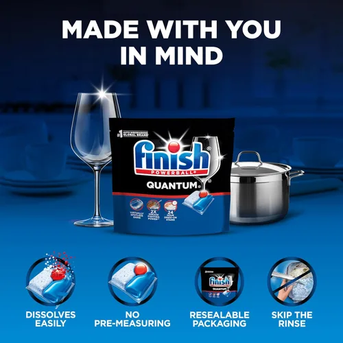 Miniatura 5 de Finish Quantum Cápsulas para lavavajillas, sin enjuague previo, detergente para lavavajillas, elimina las manchas y la grasa seca 24 horas, dejando