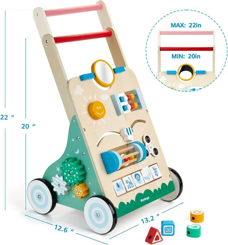 Miniatura 5 de Andador de madera para bebé, 10 en 1, centro de actividades para bebés, caminador ajustable de madera para niños y niñas (BW001)
