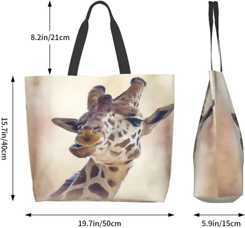Miniatura 7 de Bolso de hombro para mujer, divertido bolso de viaje con cara de jirafa, bolsa de almacenamiento reutilizable con asa
