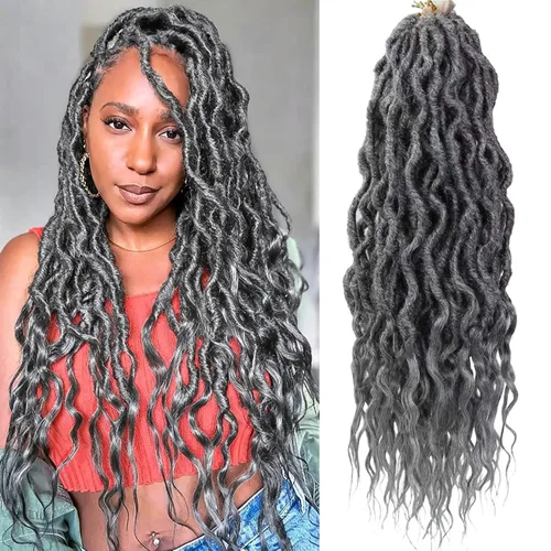 Miniatura 21 de Rastas sintéticas de ganchillo trenzadas, trenzas bohemias de 24 pulgadas, rastas sintéticas ombré, cabello trenzado afro rastas 1B