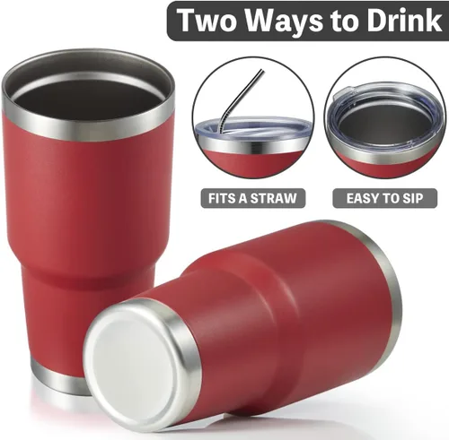 Miniatura 3 de MEWAY Vaso aislado de 30 onzas con tapas y popotes, vaso de café de acero inoxidable con doble vacío, cepillo, taza de café duradera con Mixture