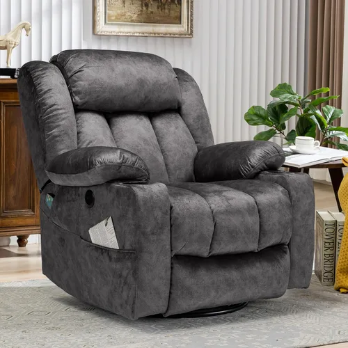 Miniatura 8 de MEETWARM Massage Swivel Rocker Recliner with Heat and Vibration, Manual Glider Rocking Recliner Chair, 360°Swivel Lounge Reclining Chair with Cup