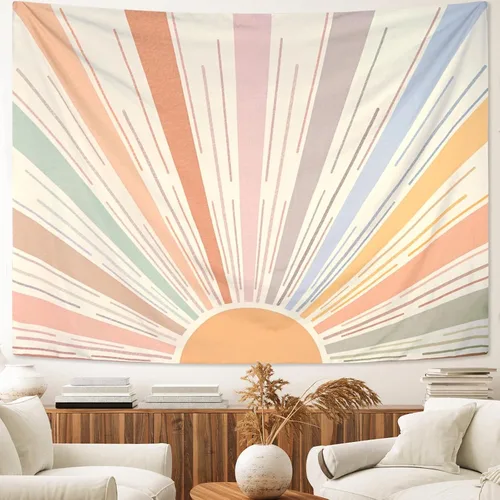 Miniatura 4 de Kanuyee Tapiz Bohemio de Sol para Colgar en la Pared, Tapices Vintage de Amanecer Estético con Rayas Abstractas Retro de los Años 70 para Abstracto