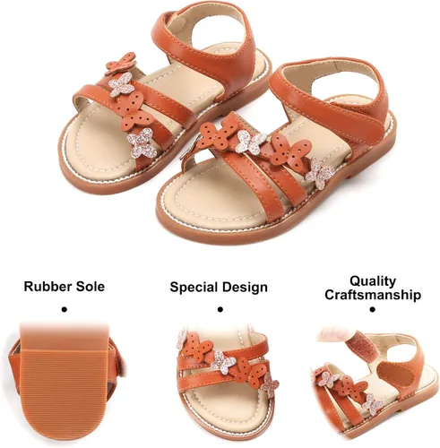 Miniatura 4 de Felix & Flora Sandalias para niña pequeña - Zapatos de vestir para niña de flores, puntera abierta, zapatos planos de verano para niños pequeños