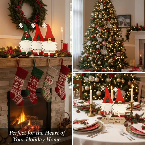 Miniatura 3 de Juego de 3 decoraciones de mesa de Navidad con gnomos de madera, decoración navideña para el hogar, oficina, chimenea, centro de mesa