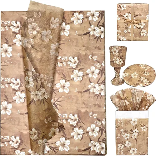 Papel de seda vintage con patrón de flores color almendra tostada, 30 hojas de 20 x 14 pulgadas, papel de seda decorativo floral para envolver Canela